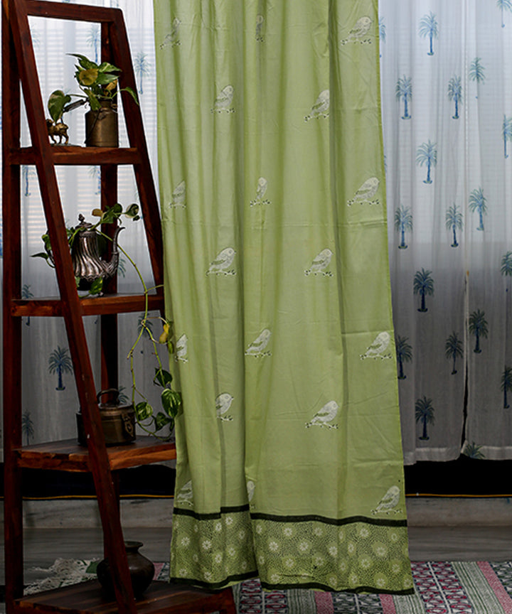 White lime green hand printed sanganeri cotton door curtain