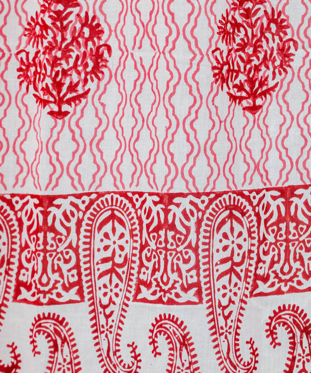 White red floral cotton hand print sanganeri door curtain