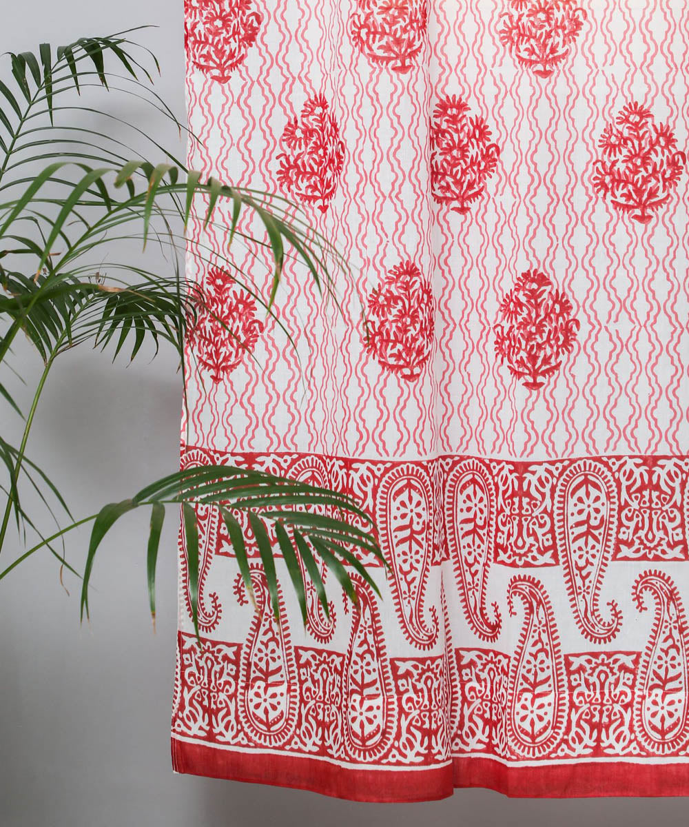 White red floral cotton hand print sanganeri door curtain