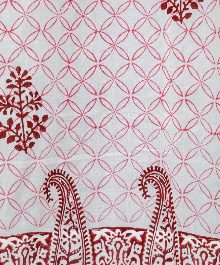 White red motif hand printed sanganeri cotton door curtain
