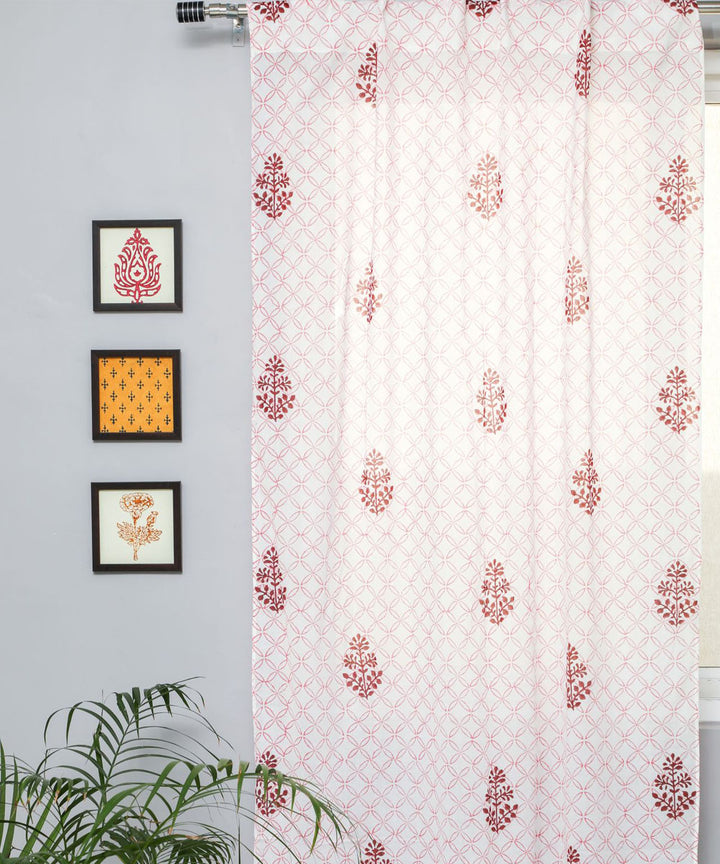 White red motif hand printed sanganeri cotton door curtain
