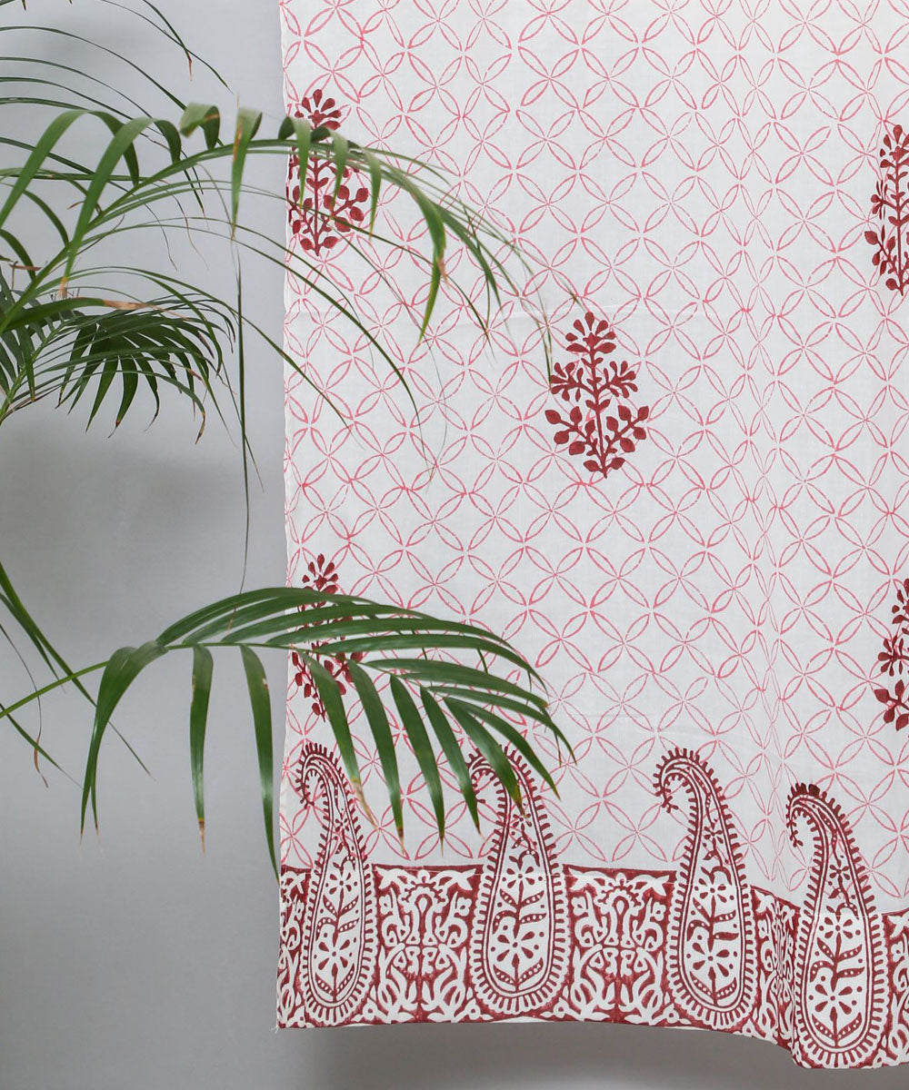 White red motif hand printed sanganeri cotton door curtain