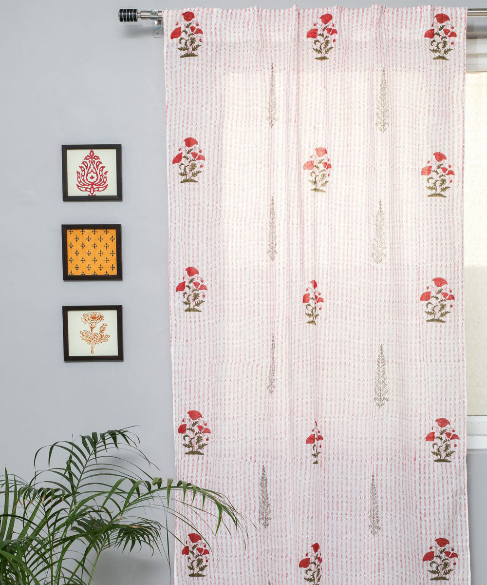 White red hand bloack printed sanganeri cotton door curtain