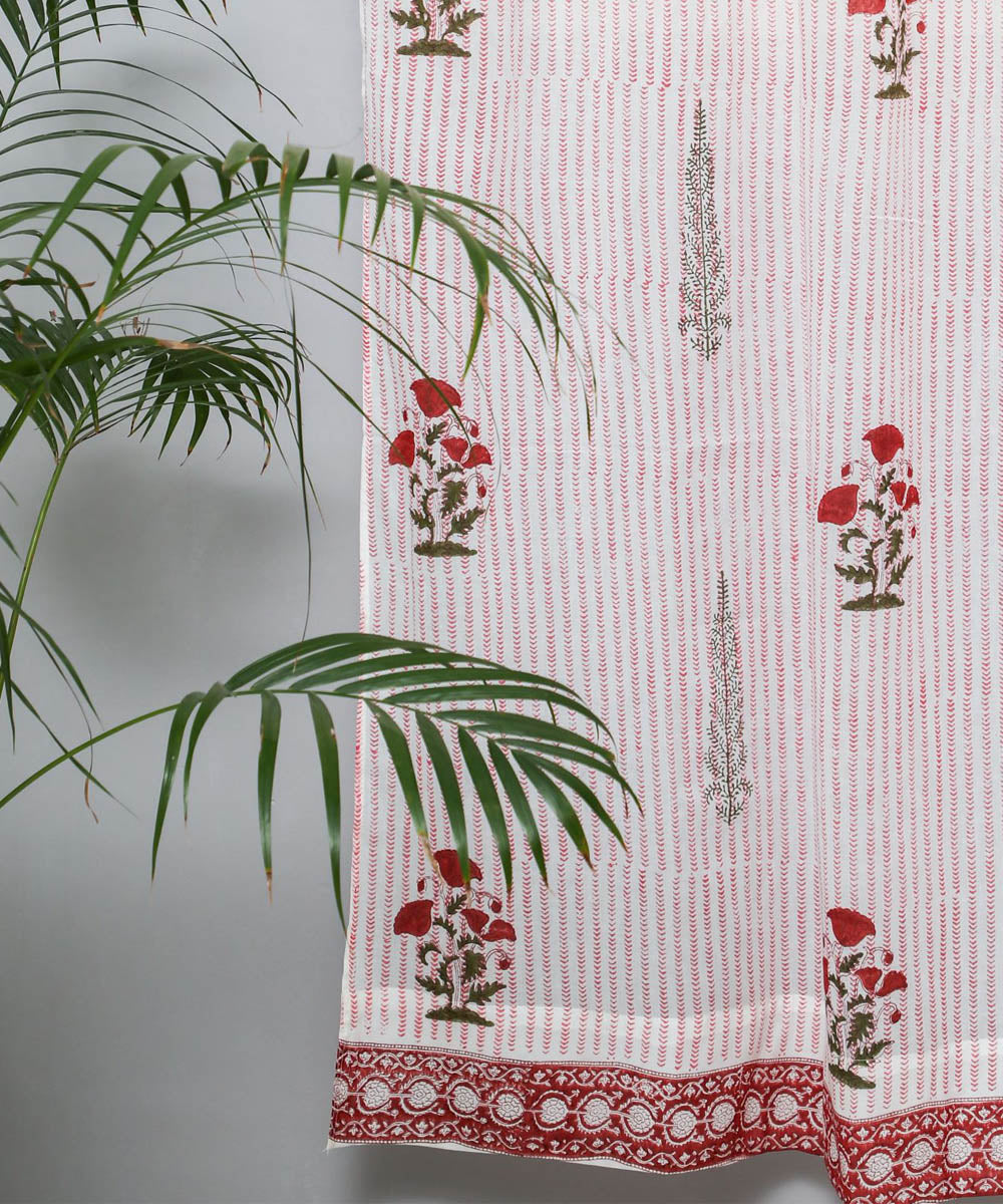 White red hand bloack printed sanganeri cotton door curtain