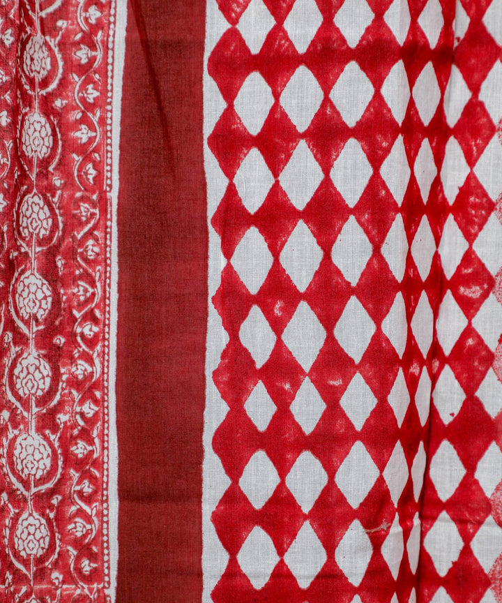 Red white striped hand printed sanganeri cotton door curtain