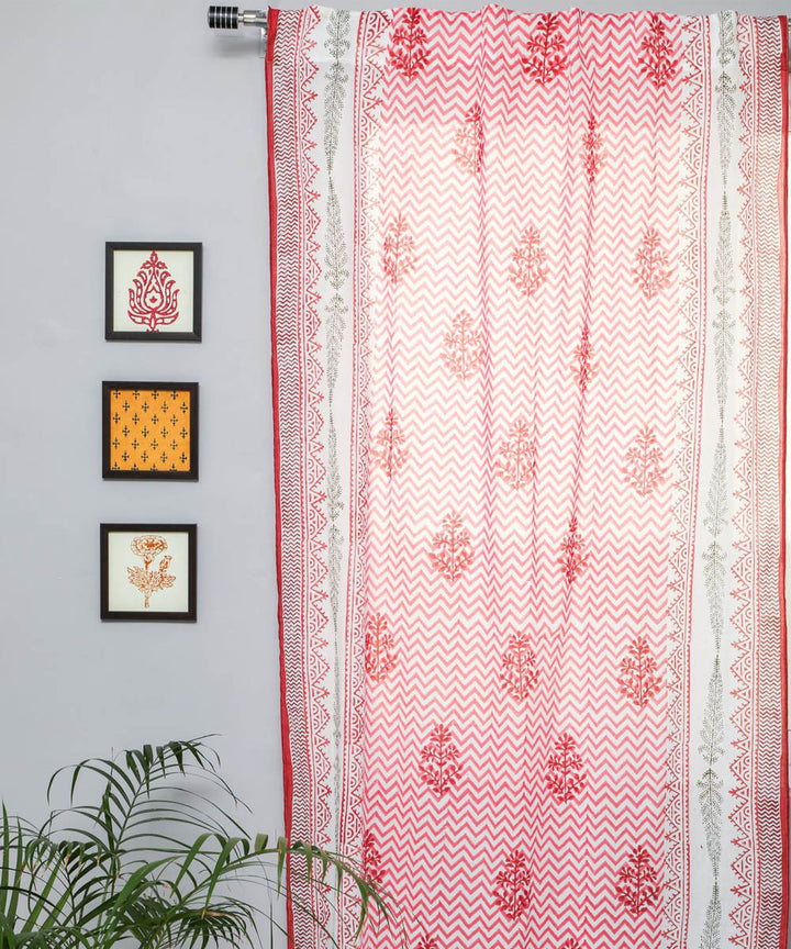 Red white cotton hand printed sanganeri door curtain