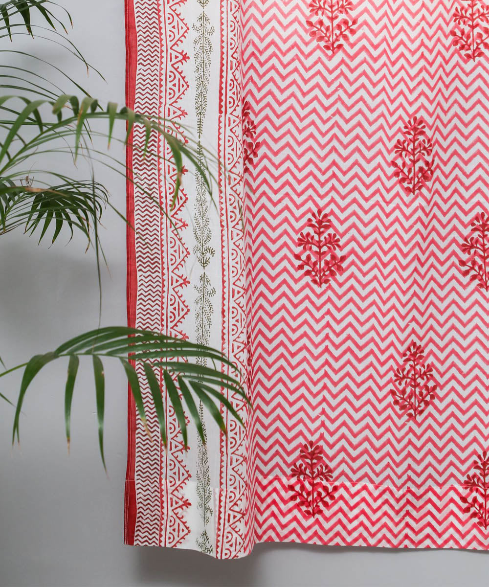 Red white cotton hand printed sanganeri door curtain