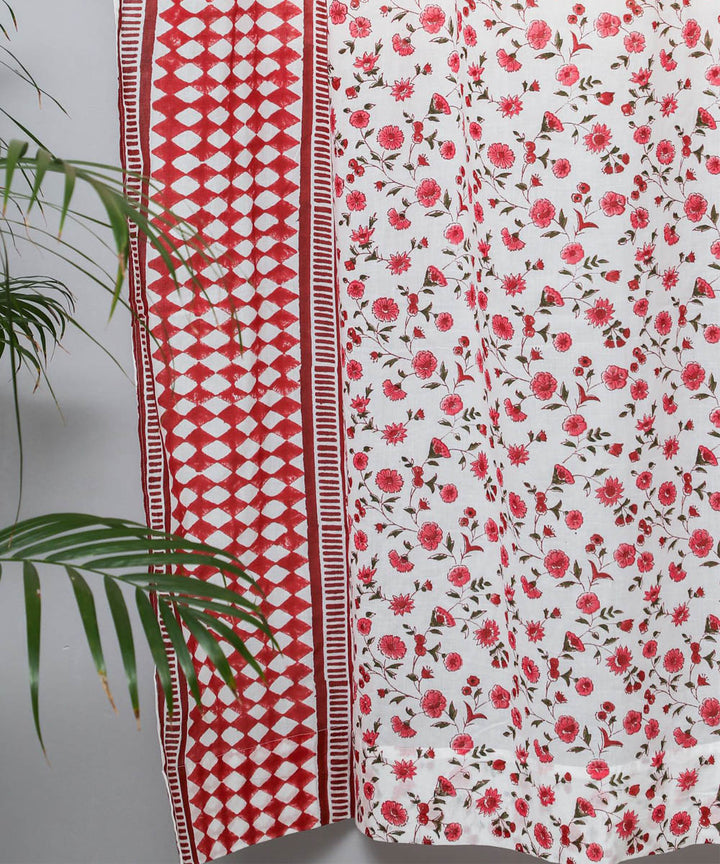 White red hand block print sanganeri cotton door curtain