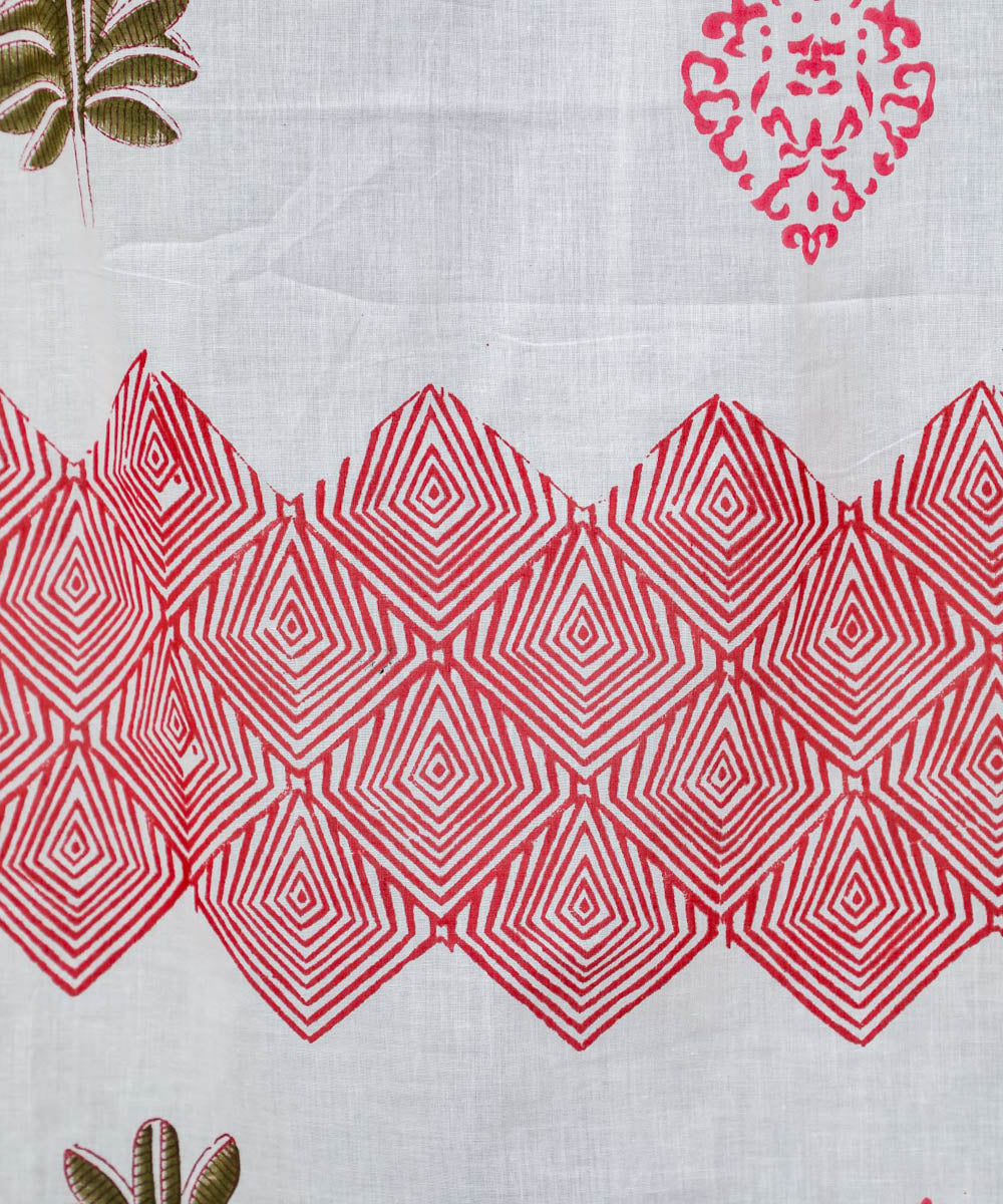 White red olive hand printed sanganeri cotton door curtain