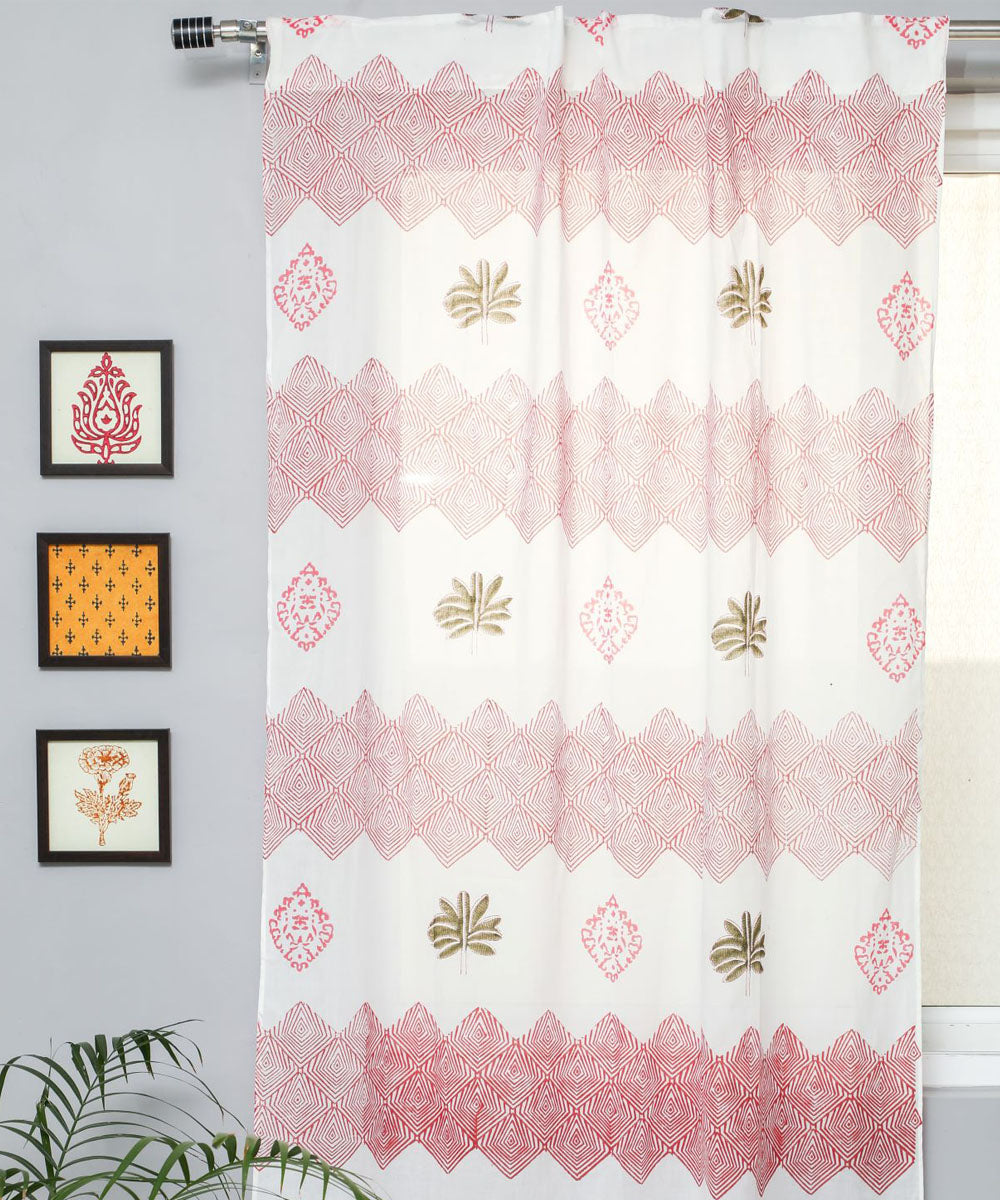 White red olive hand printed sanganeri cotton door curtain