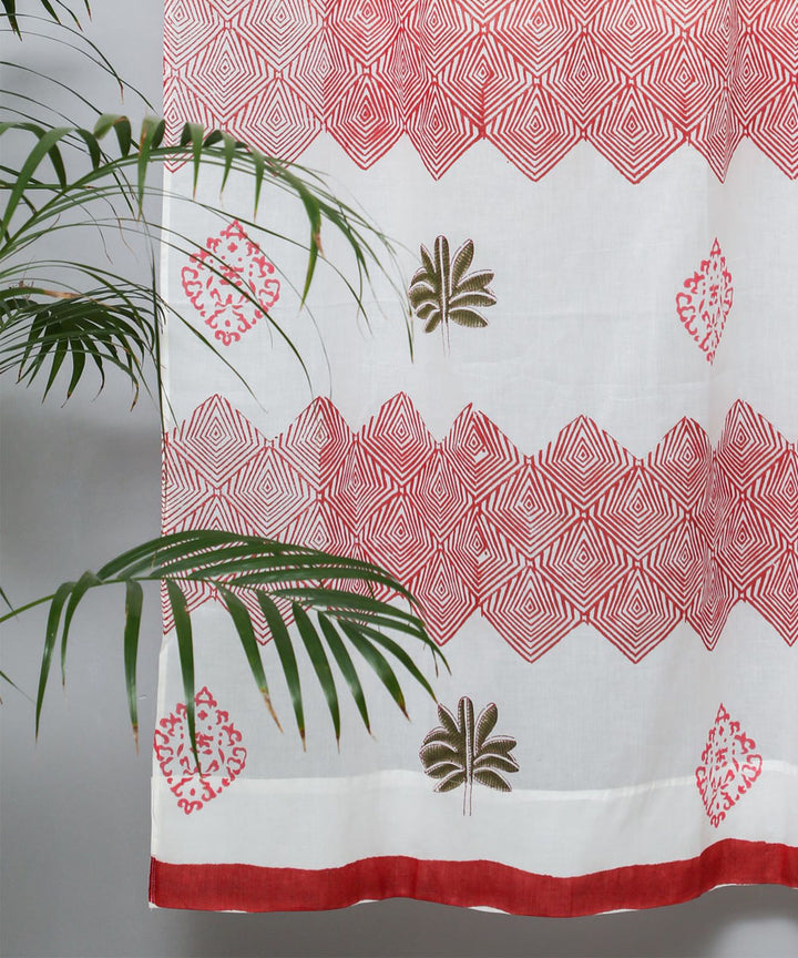 White red olive hand printed sanganeri cotton door curtain