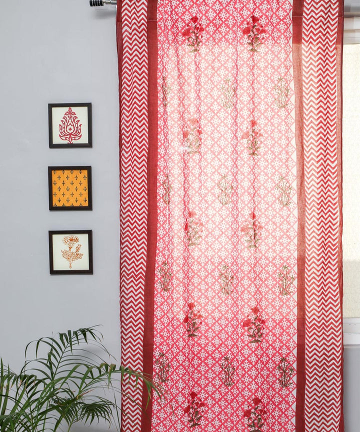 Red white hand printed sanganeri cotton door curtain