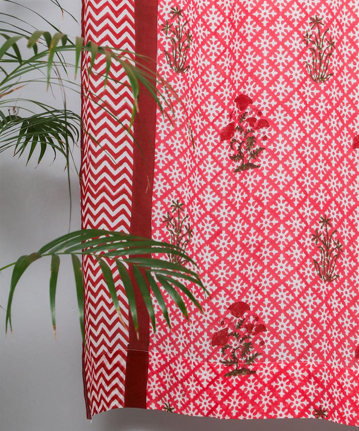 Red white hand printed sanganeri cotton door curtain