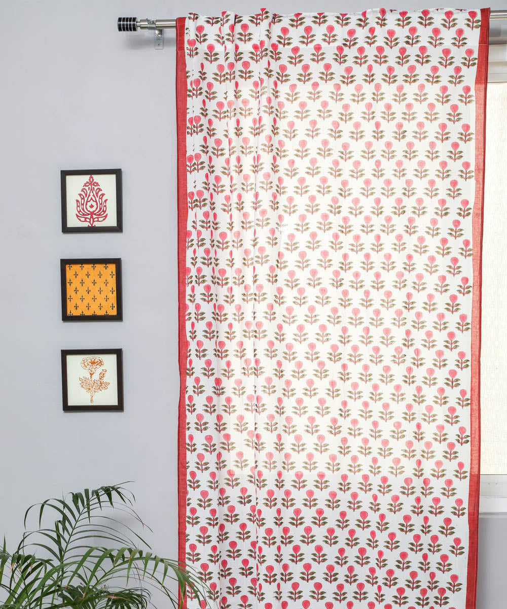 White red all over hand printed sanganeri door curtain