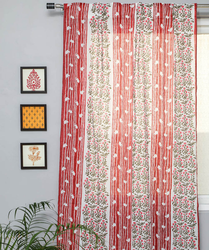 White red striped printed sanganeri cotton door curtain