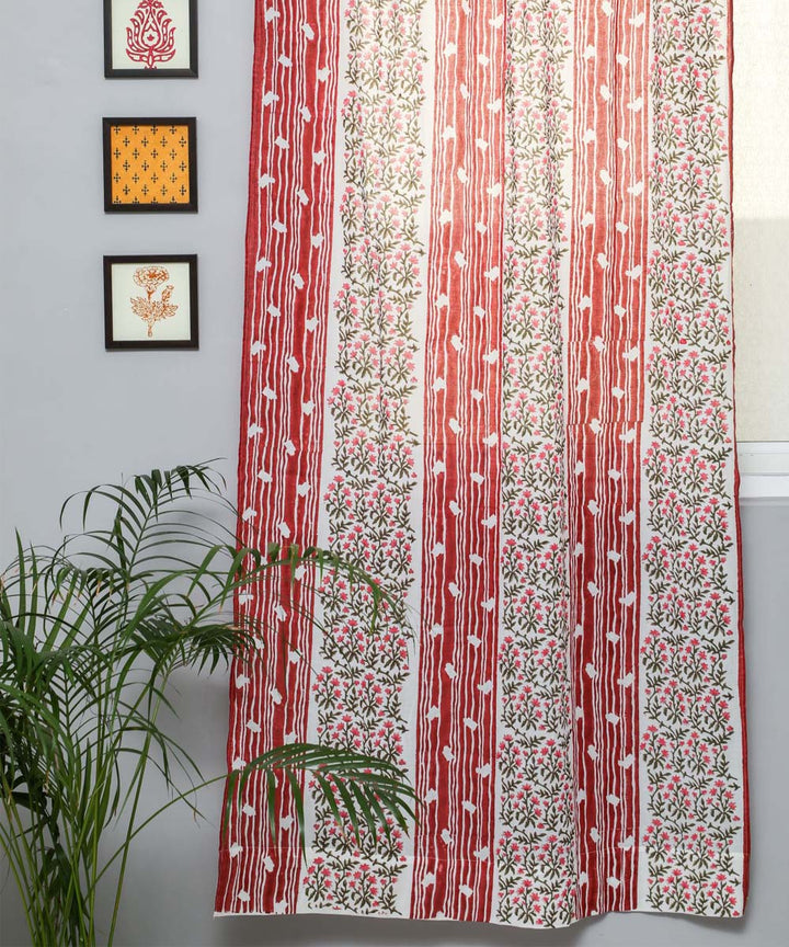 White red striped printed sanganeri cotton door curtain