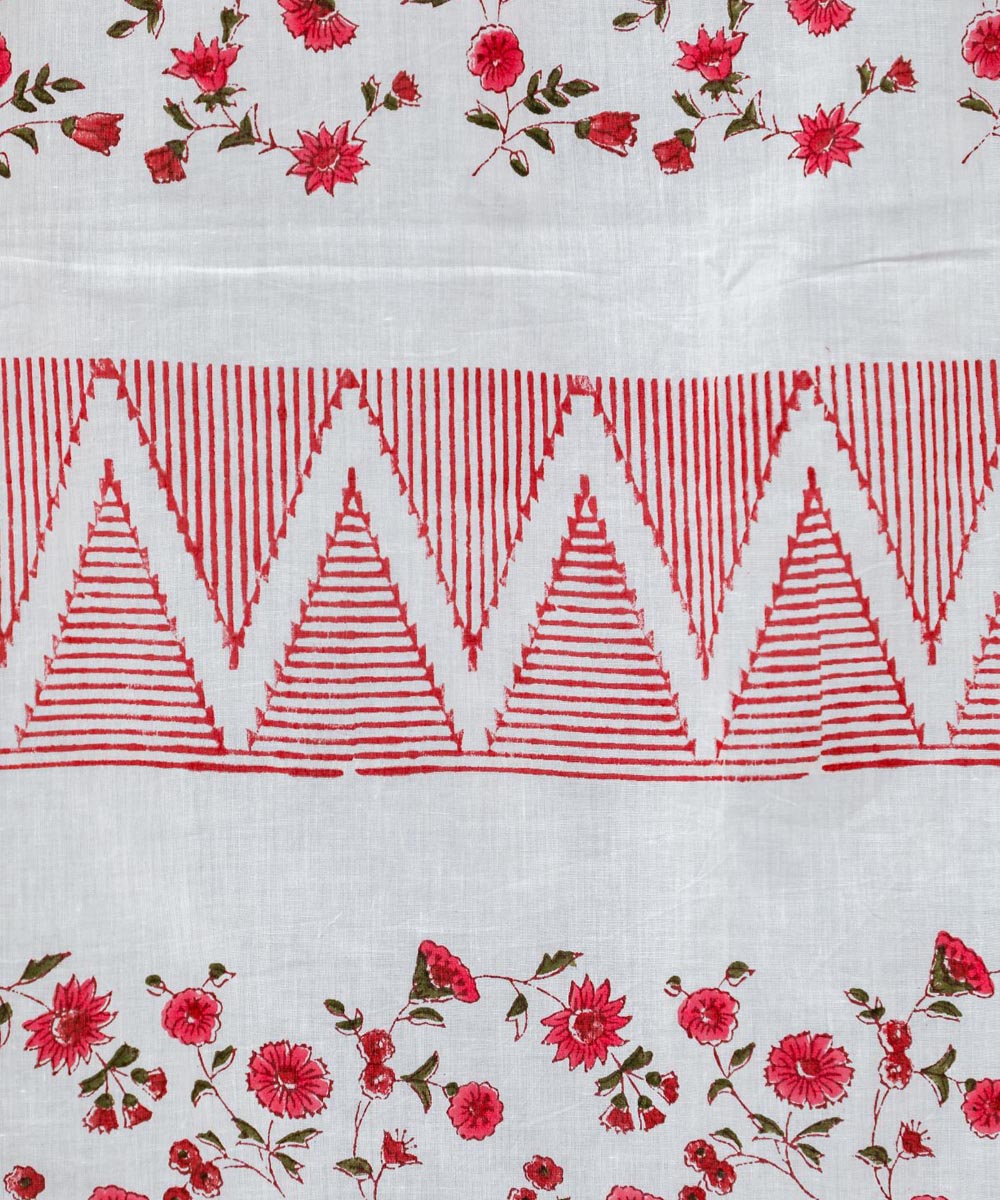 White red hand printed cotton door curtain