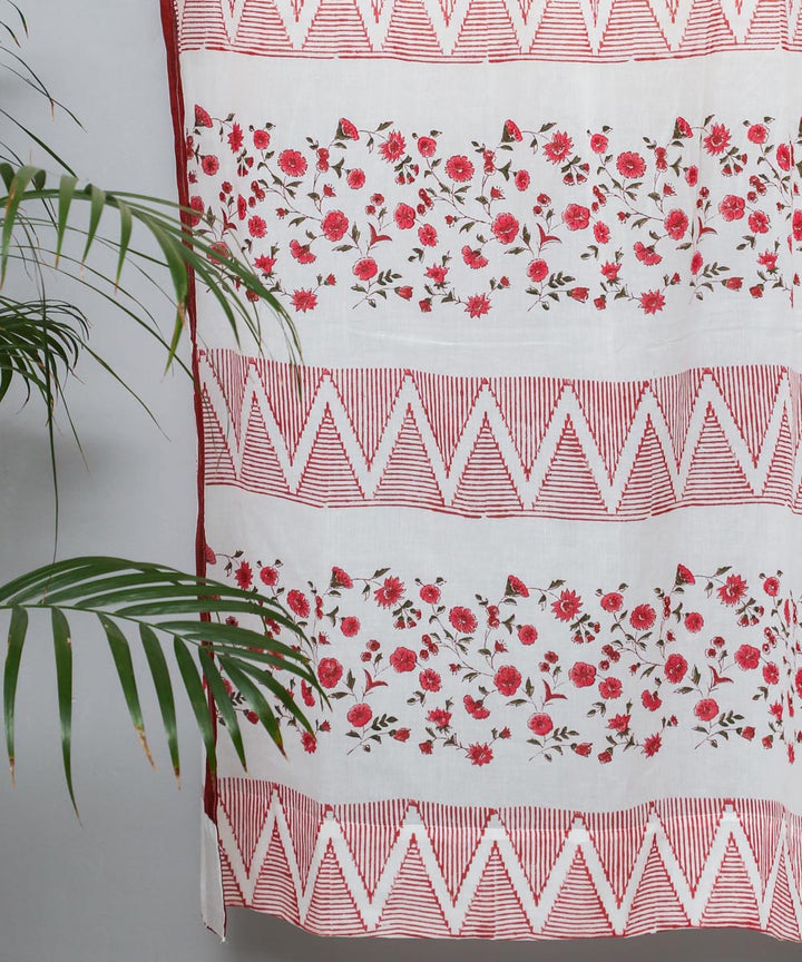 White red hand printed cotton door curtain