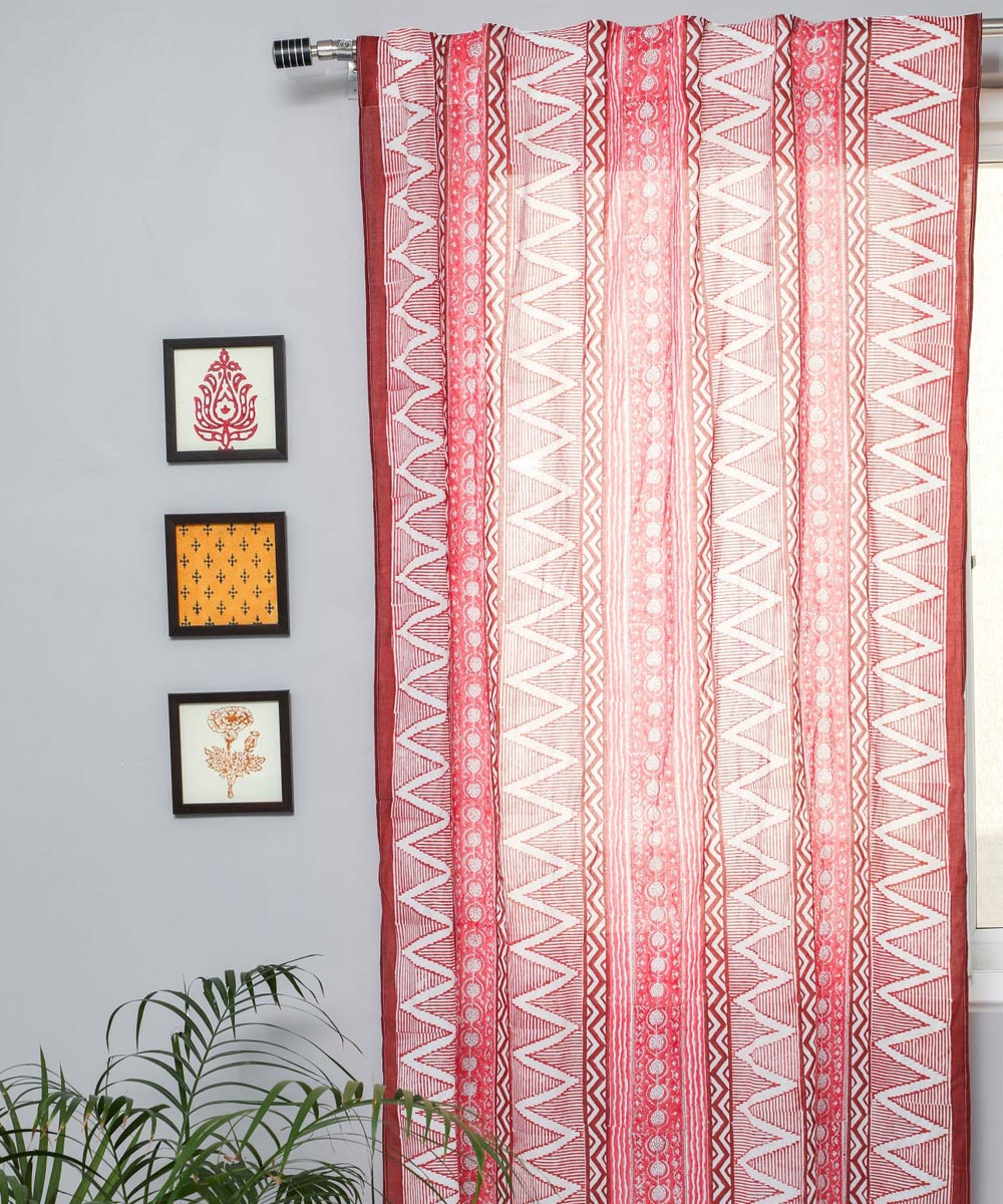 White red hand printed sanganeri cotton door curtain