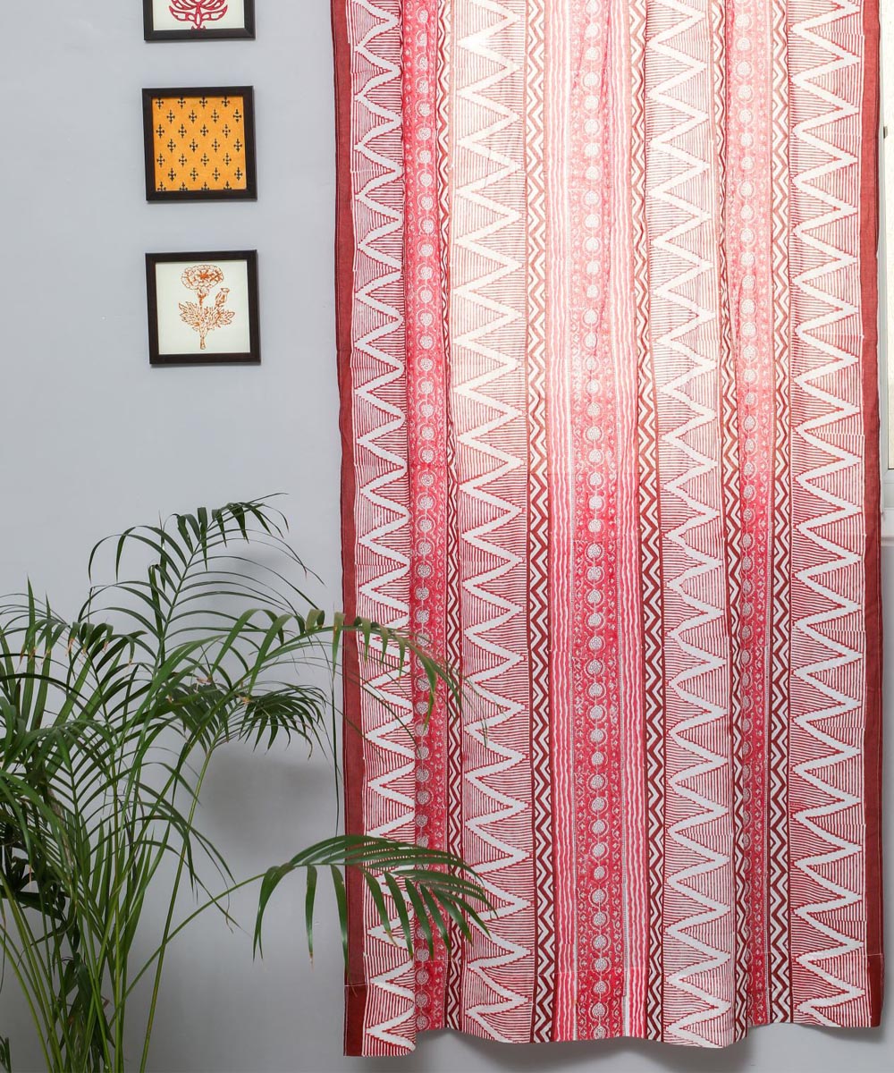 White red hand printed sanganeri cotton door curtain