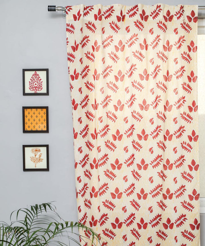 Red yellow hand printed sanganeri cotton door curtain