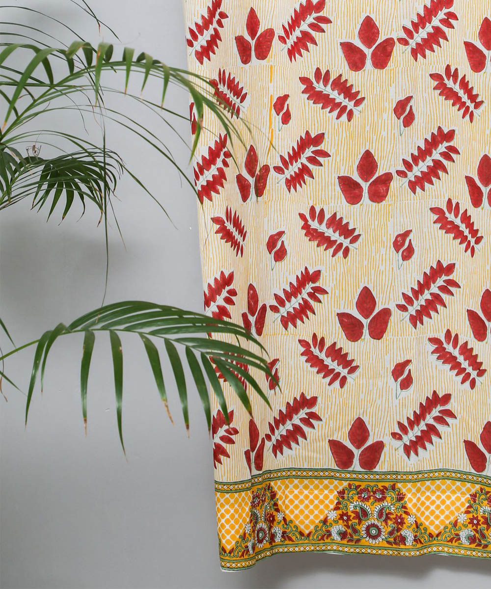 Red yellow hand printed sanganeri cotton door curtain