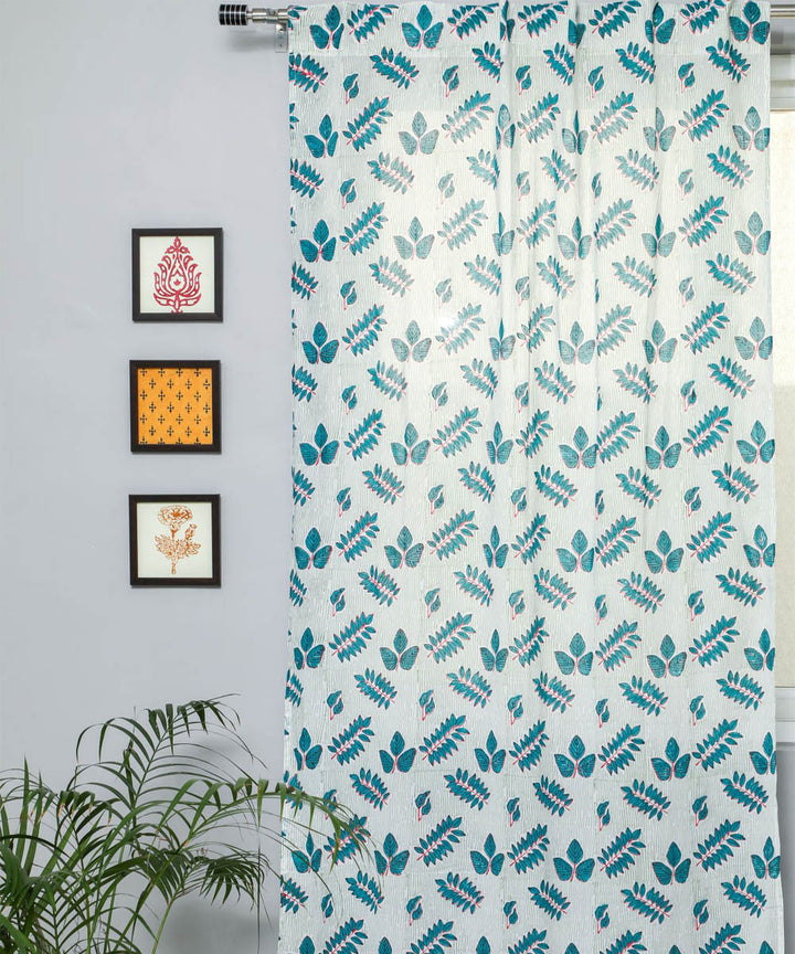 Deep green hand printed sanganeri cotton door curtain