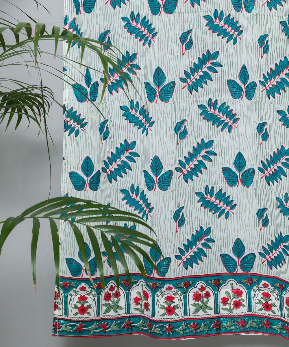 Deep green hand printed sanganeri cotton door curtain
