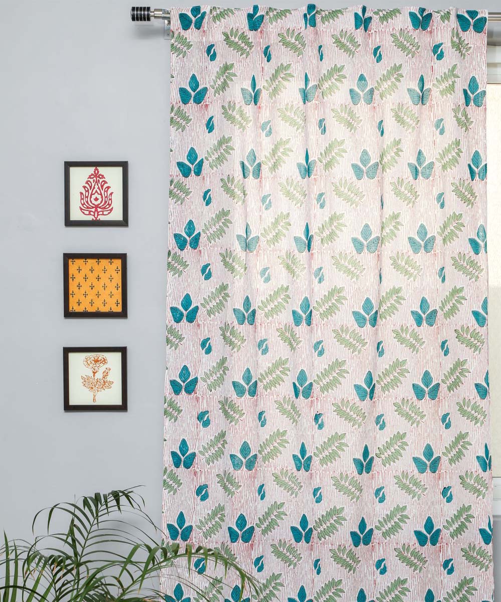 Green hand printed cotton sanganeri door curtain