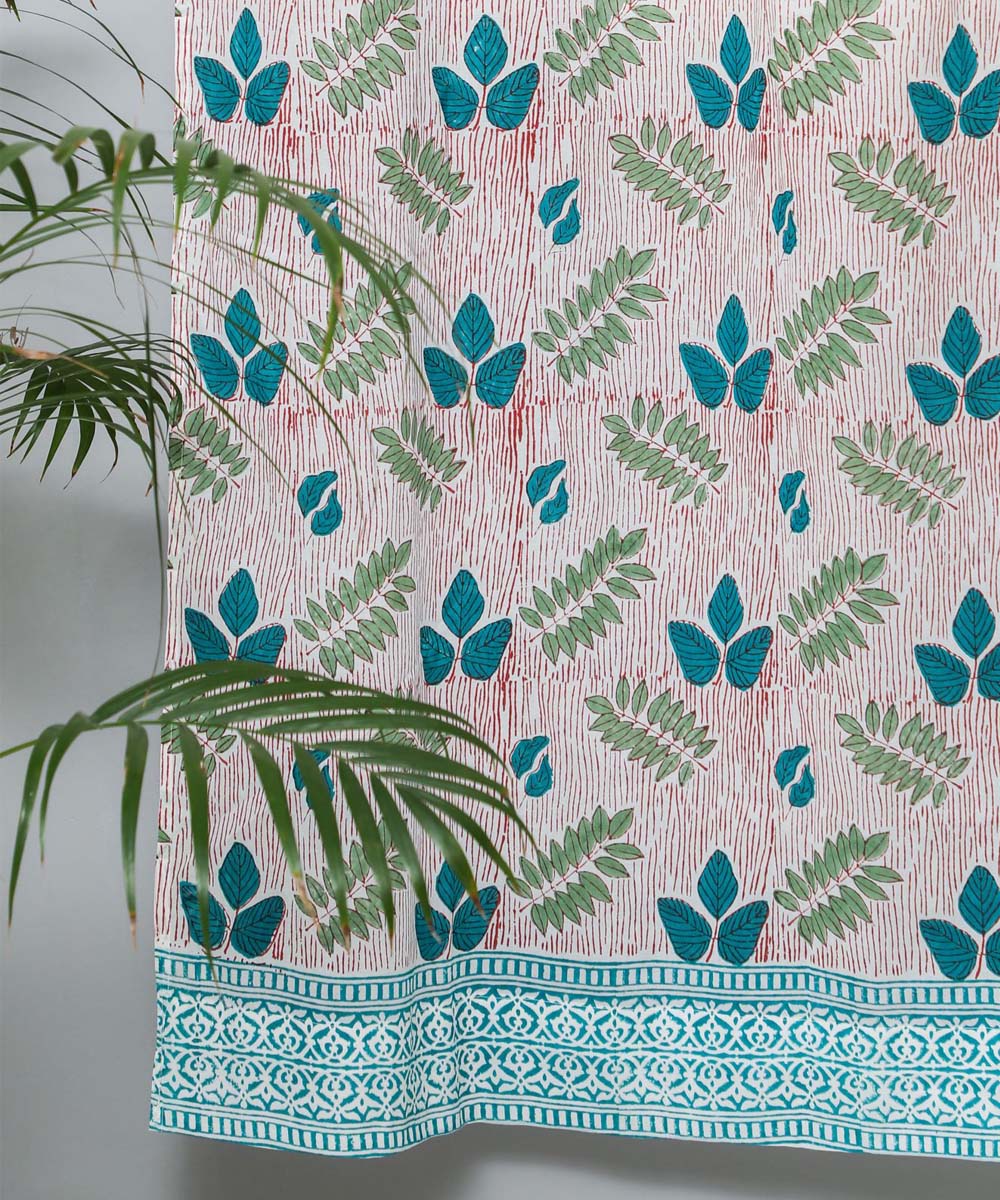 Green hand printed cotton sanganeri door curtain