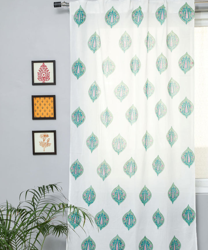 Lime green green hand printed sanganeri cotton door curtain