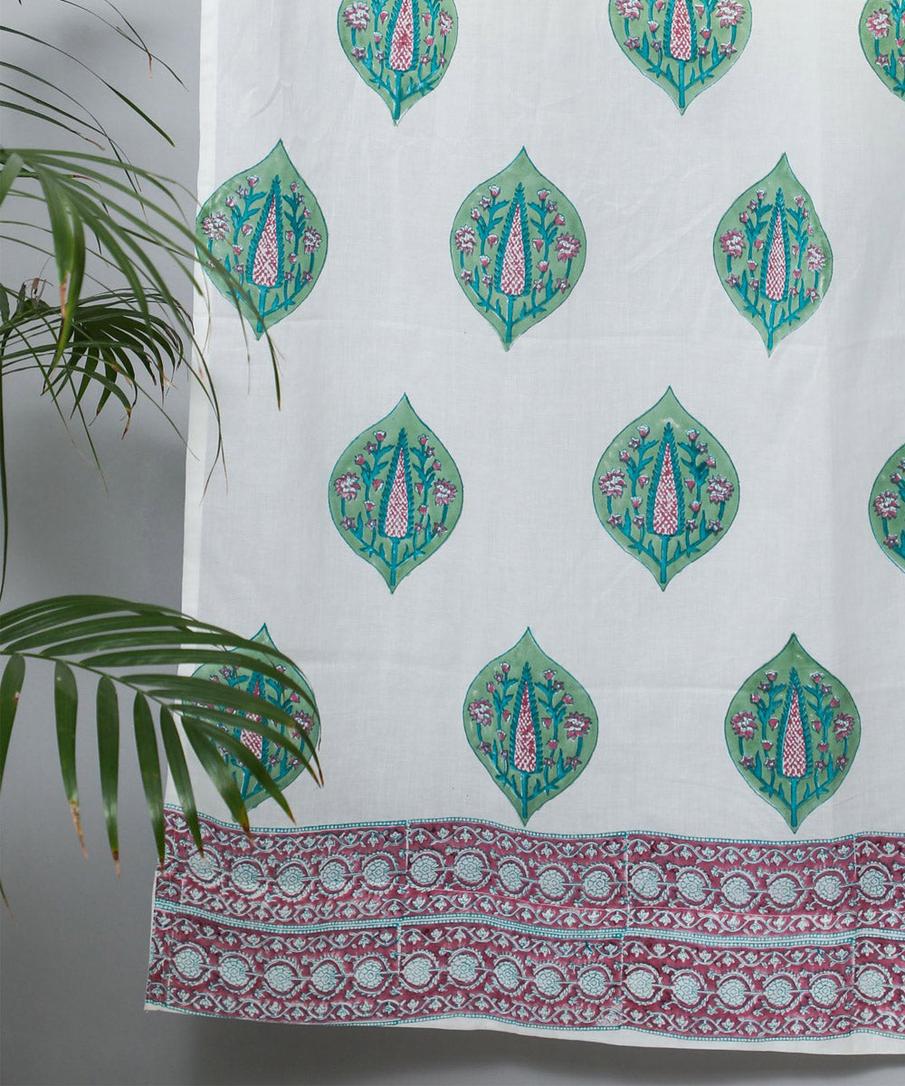 Lime green green hand printed sanganeri cotton door curtain