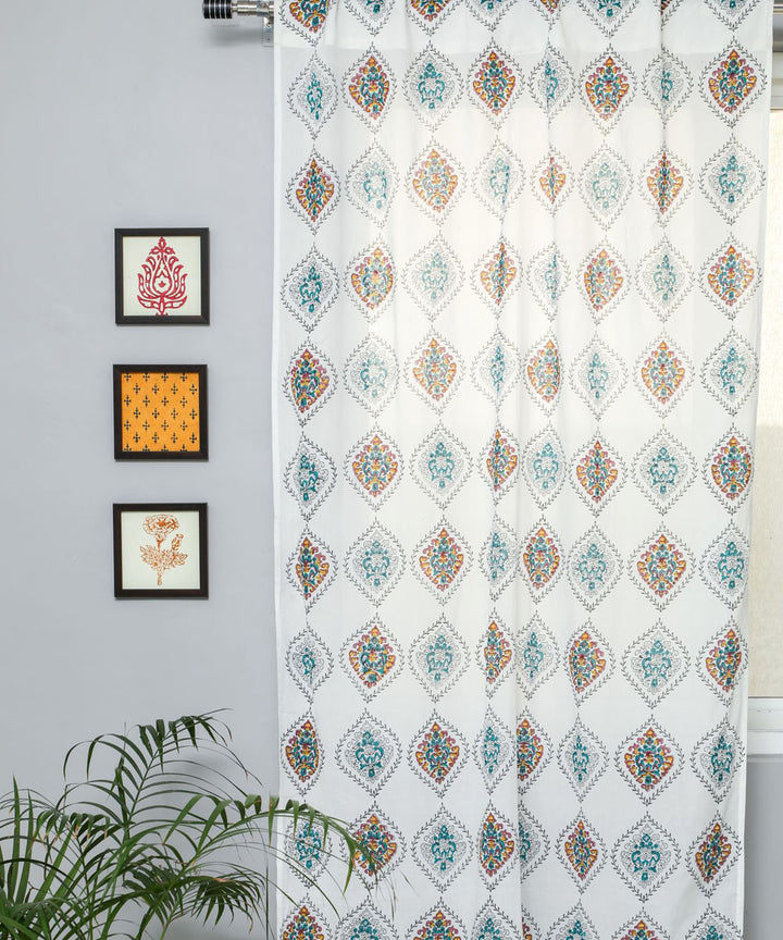 Multicolor hand block printed sanganeri cotton door curtain