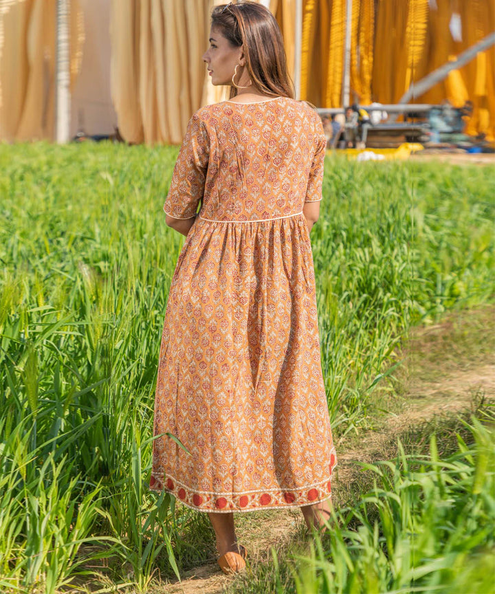 Brown handblock printed cotton dress
