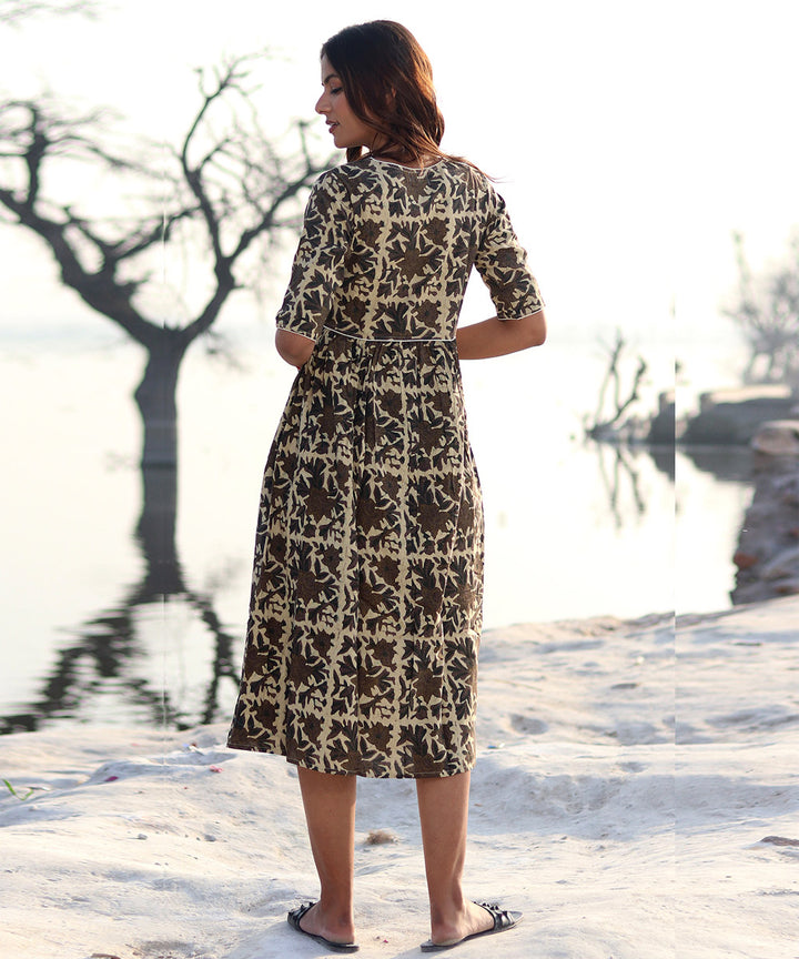 Brown printed cotton dress