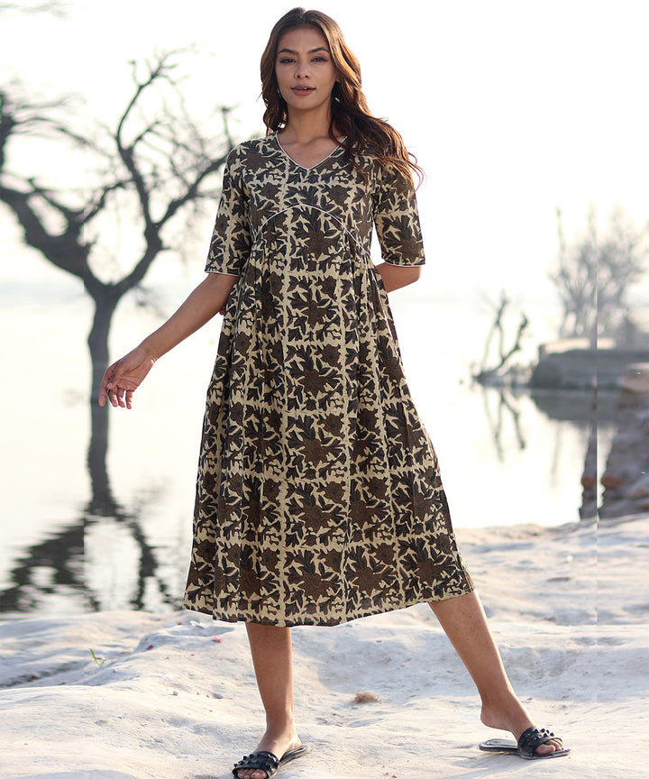 Brown printed cotton dress