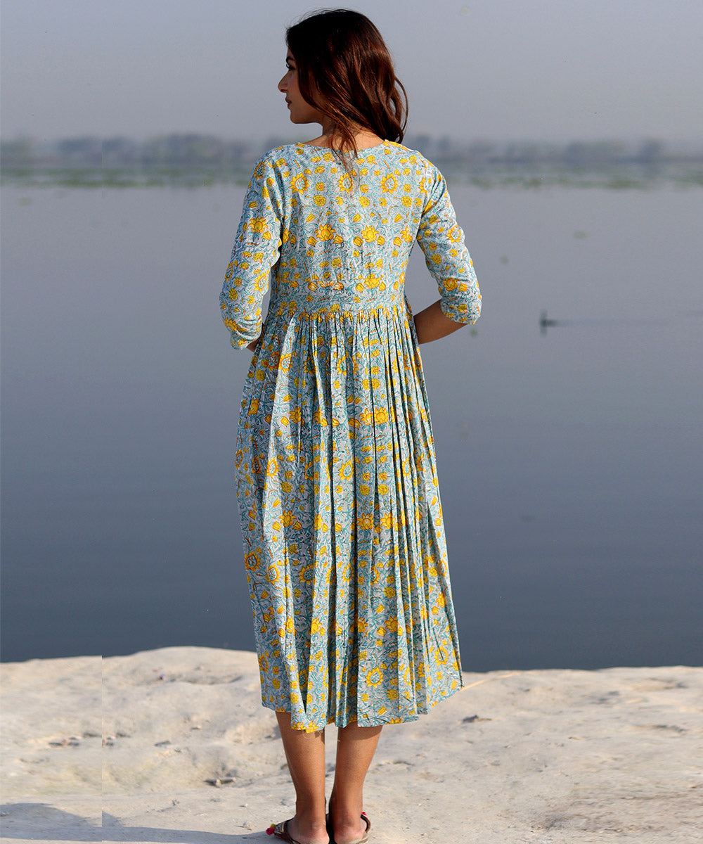 Grey handblock printed cotton dress