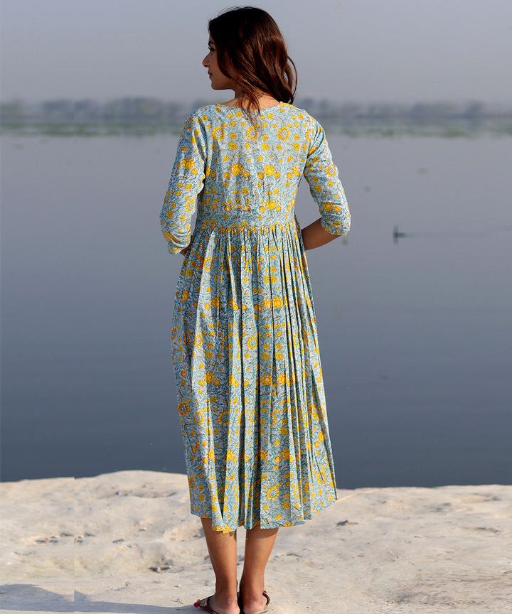 Grey handblock printed cotton dress