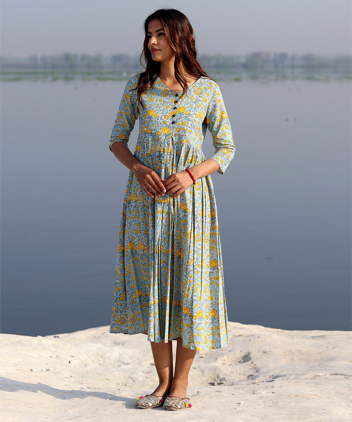 Grey handblock printed cotton dress