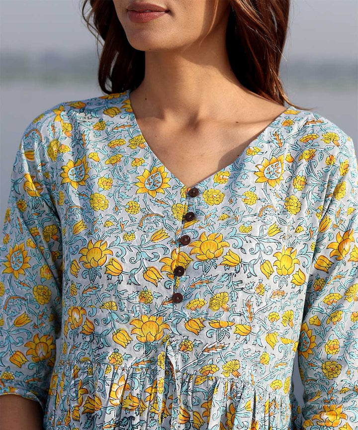 Grey handblock printed cotton dress