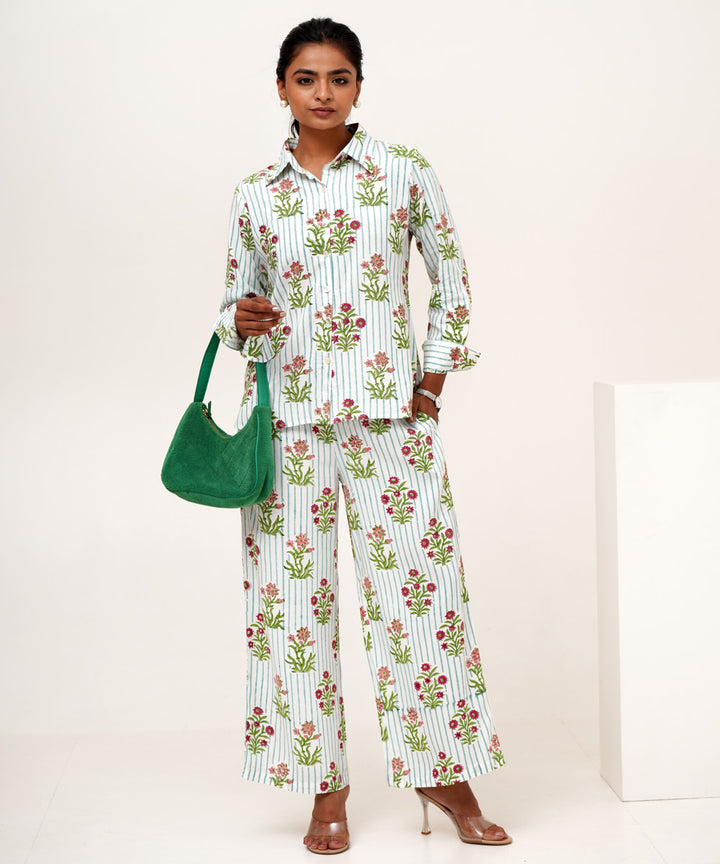 Bloom cascade hand block printed modal silk co-ord set