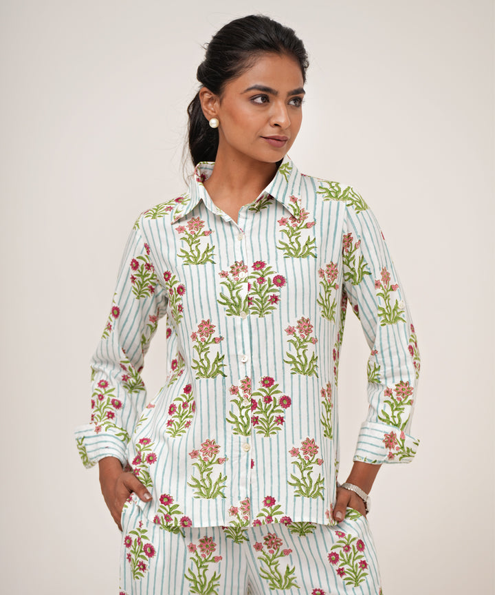 Bloom cascade hand block printed modal silk co-ord set