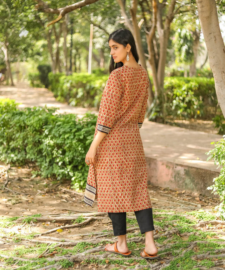 Brown handblock printed cotton kurti