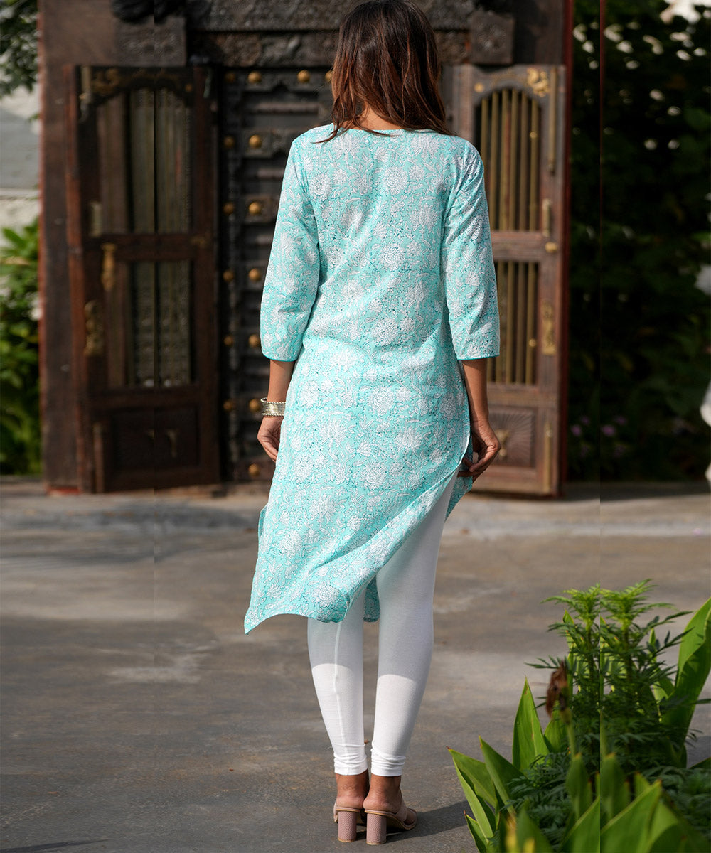 Blue handblock printed cotton kurti