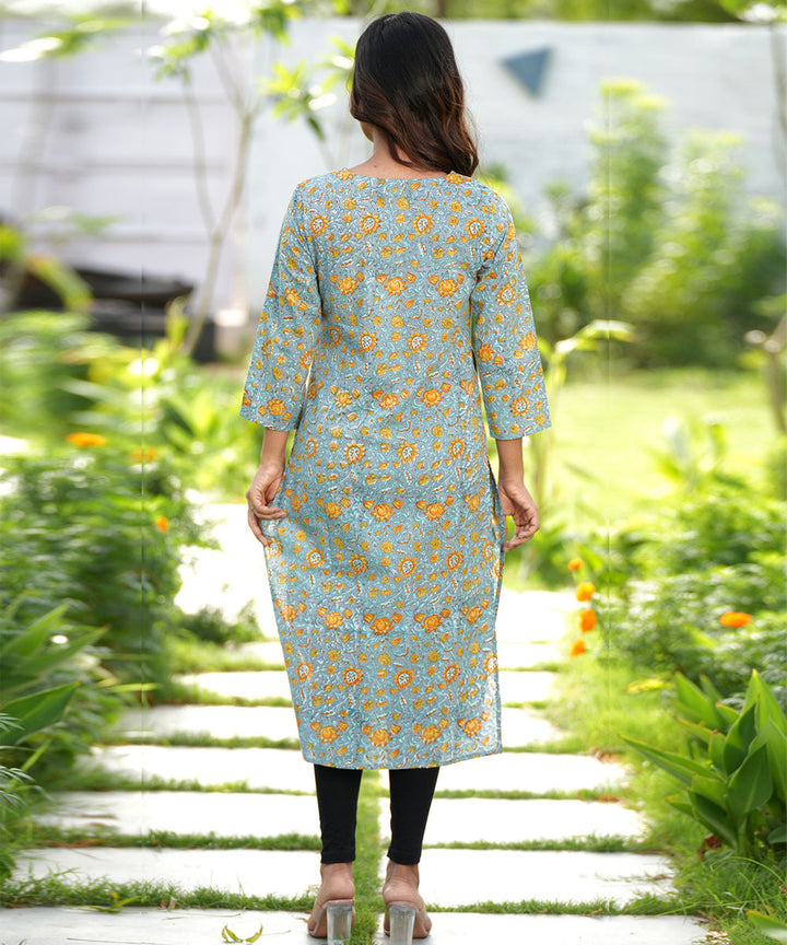 Grey handblock printed cotton kurti