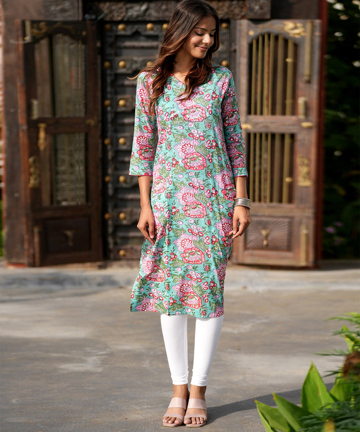 Multicolor handblock printed cotton kurti