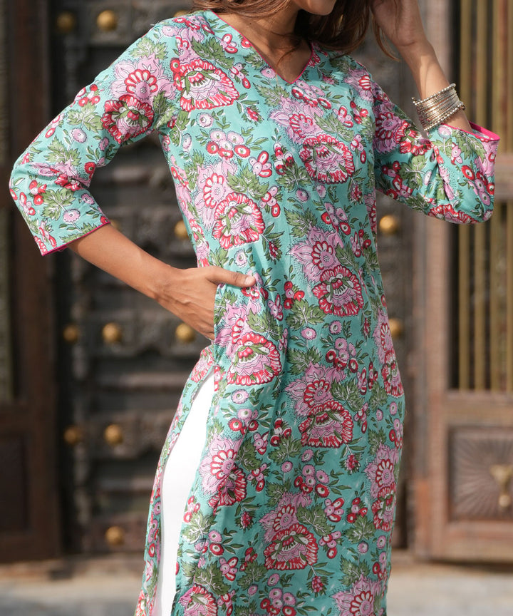 Multicolor handblock printed cotton kurti