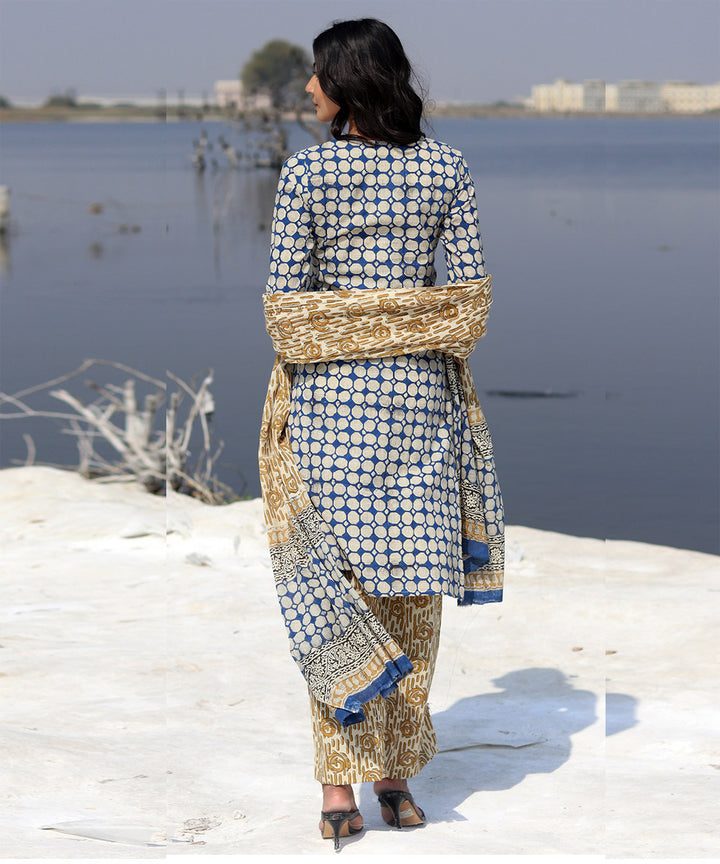 Blue hand block printed cotton kurta set