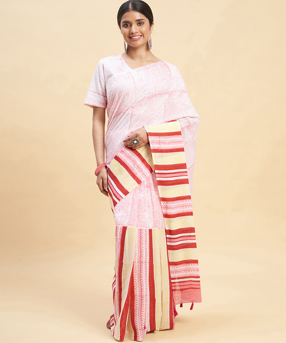 Green - 3pc Chanderi Silk Unstitched Hand Block Sanganeri Print Dress Material 10