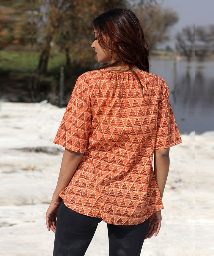 Orange handblock printed cotton top